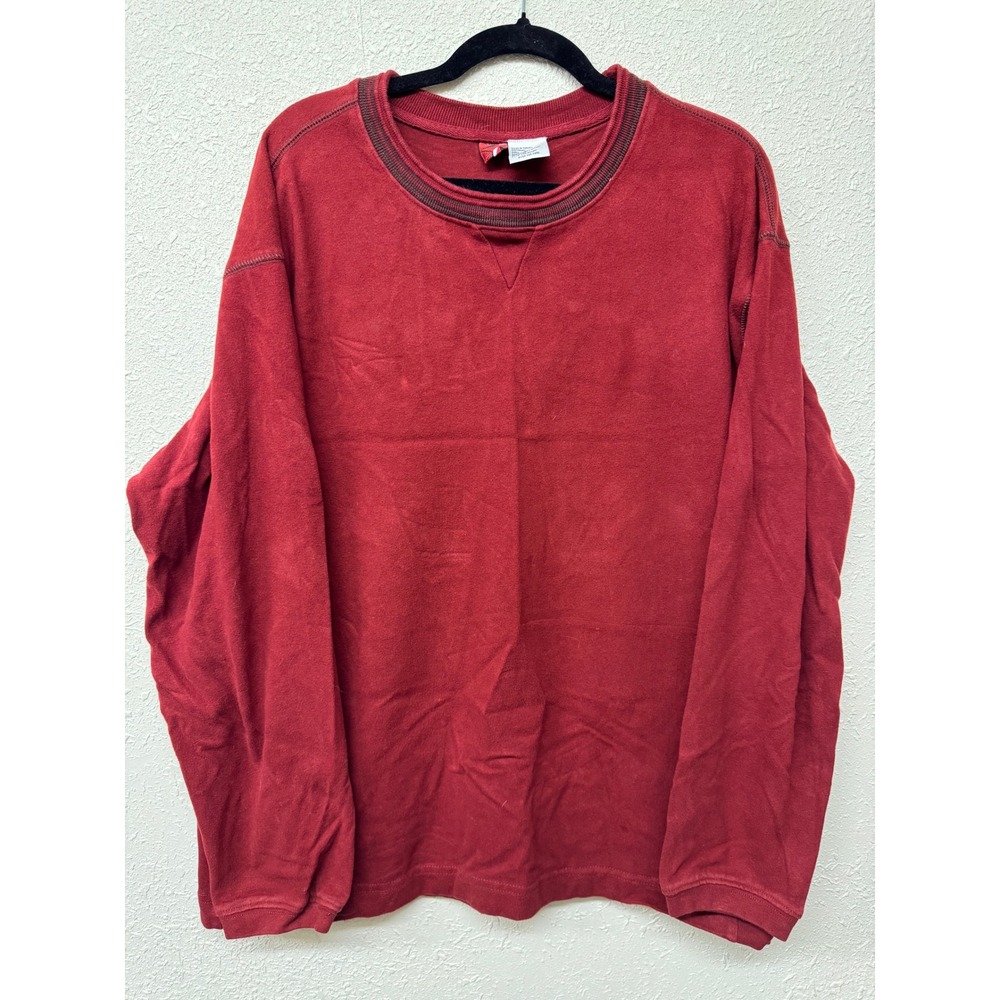 Vintage Marlboro Miles Men Red Long Sleeve Crew Neck Cotton Shirt Size Large